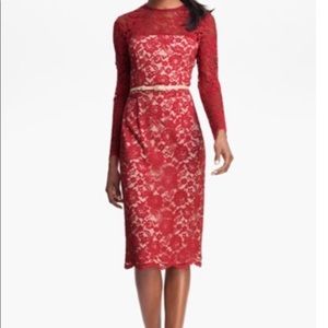 Maggy London Red Lace Midi Dress Size 4